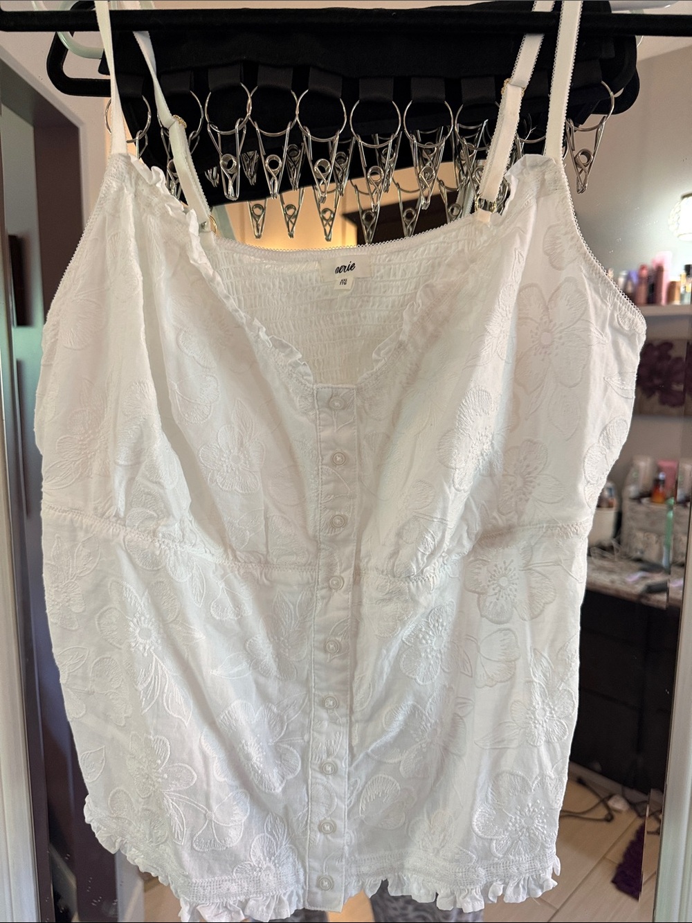 aerie White Eyelet Button-Front Camisole